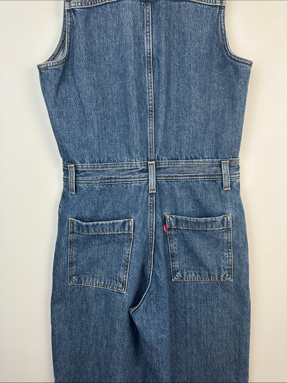 NEW Levi’s Blue Denim Jumpsuit Small Sleeveless Cotton Pockets Relaxed Casual - Picture 11 of 16